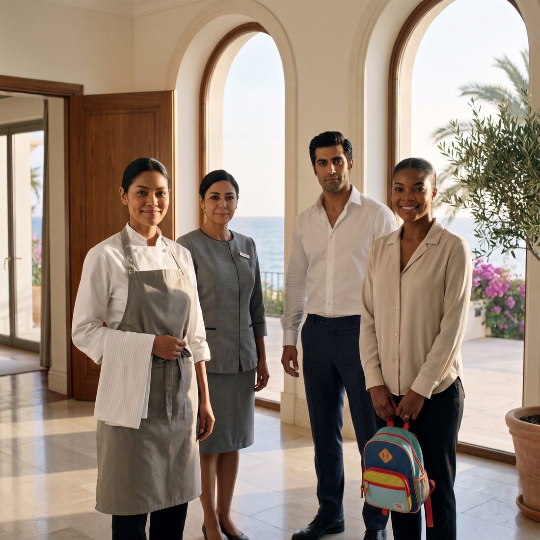 Household staff: a cook, a housekeeper, a driver, a nanny